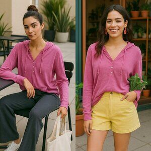 J Jill Pink Lightweight Linen Hoodie L Petite Casual Travel Core Athleisure